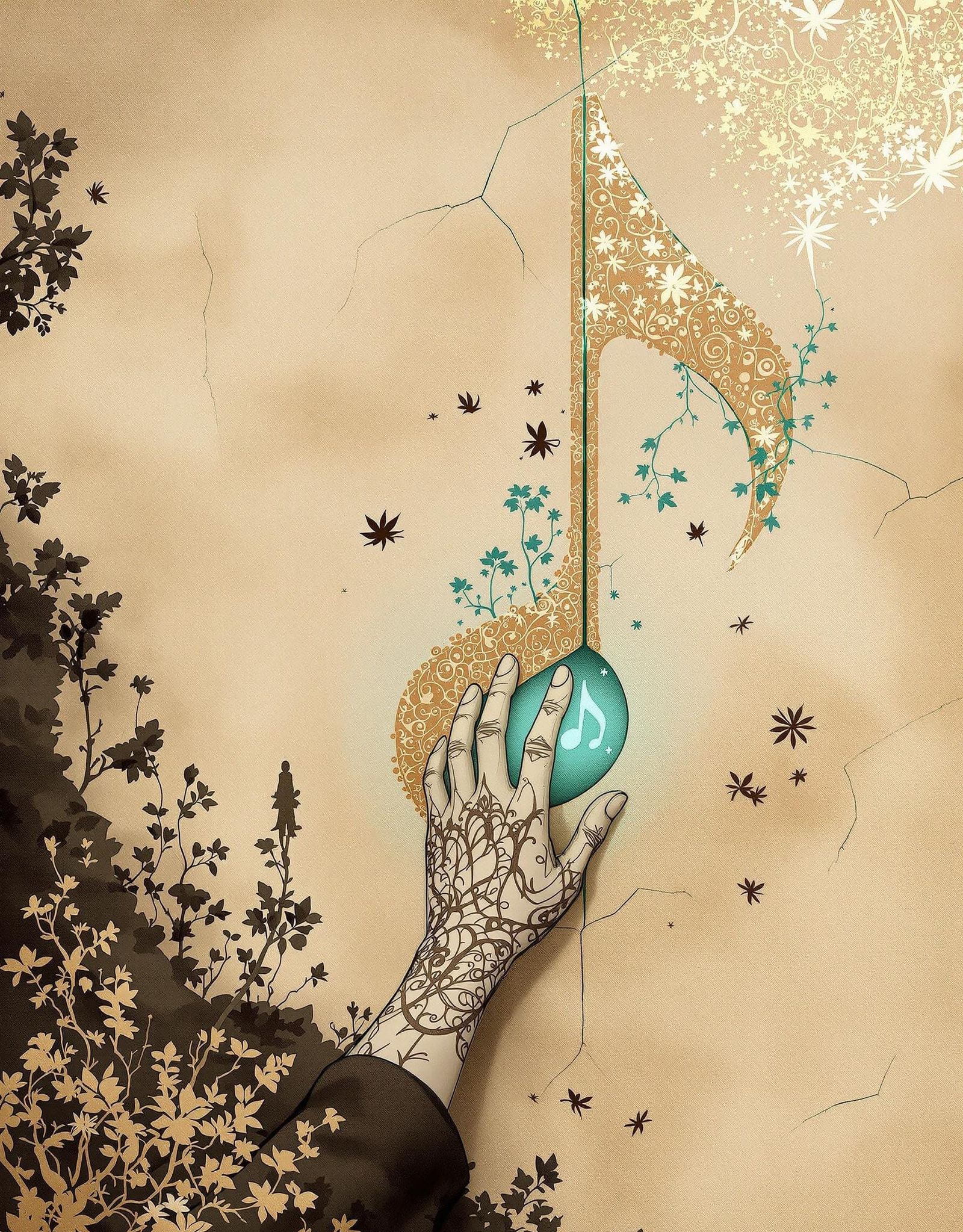 Mystical Musician Discovers Hidden Passage in Sepia Wash wit...