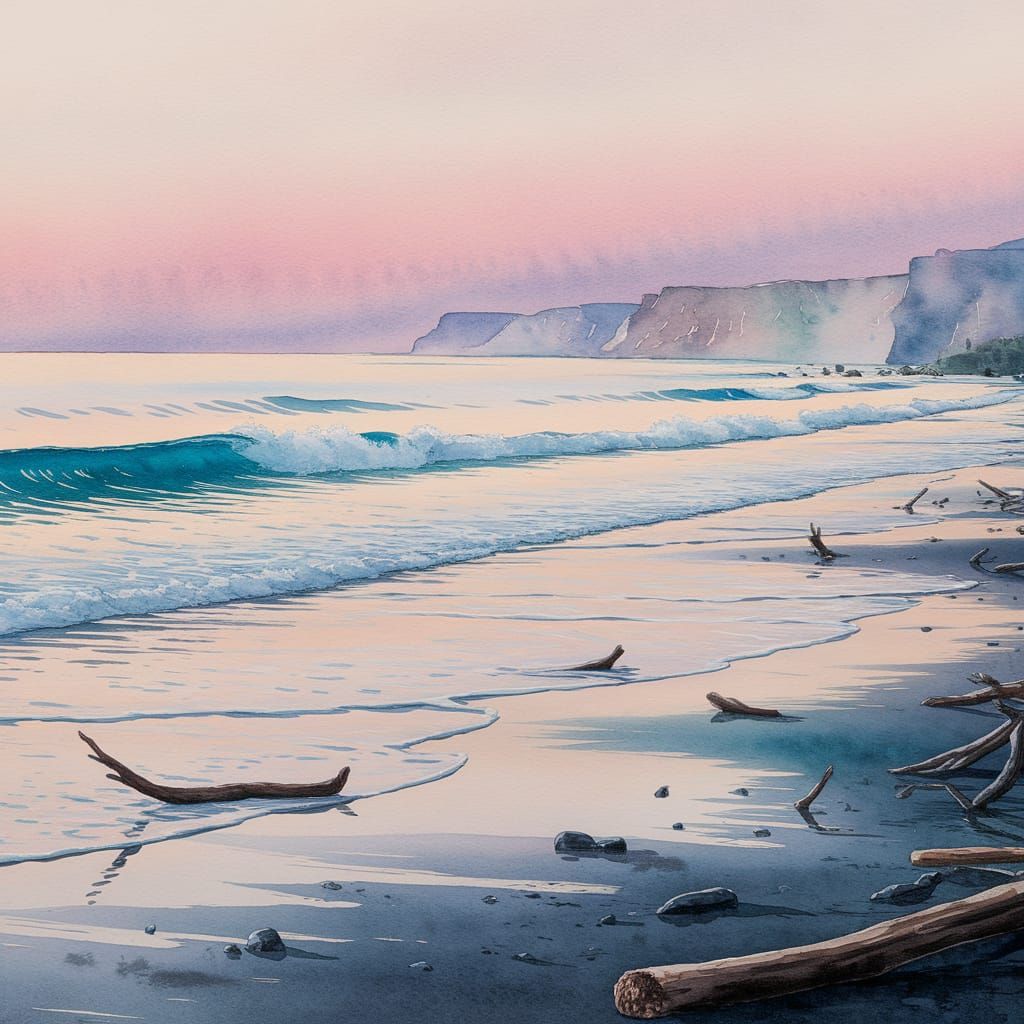 Watercolor Ocean Vista with Turquoise Waves