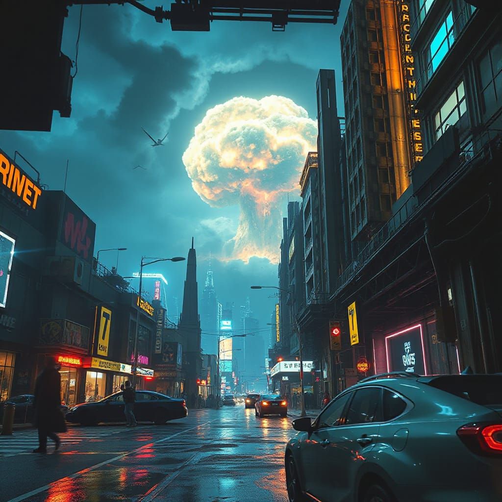 Cyberpunk Cityscape in Atomic Ruin