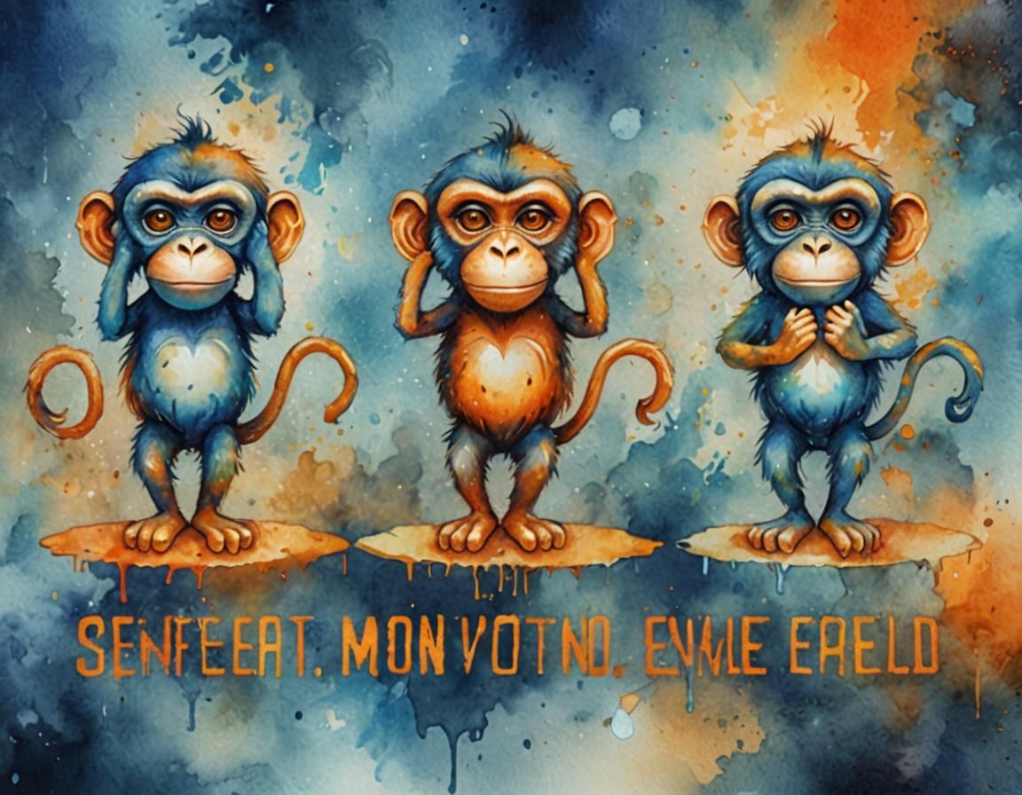 Watercolor Tattoo of Three Wise Monkeys