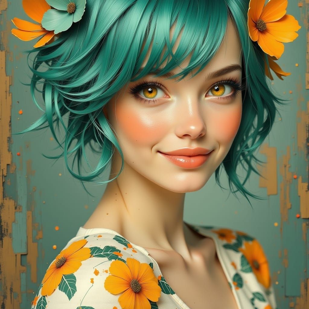 1920s Nurse Portrait with Glowing Teal Hair