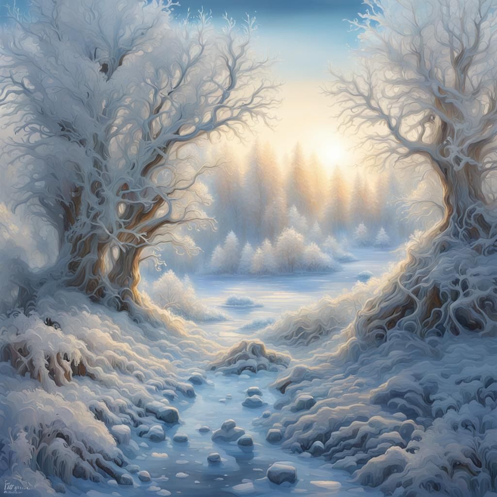 Icy December Morning Hoarfrost: Digital Airbrush Painting