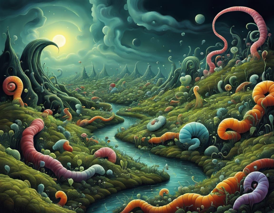 Surreal Worm Landscape: AI Generated Image