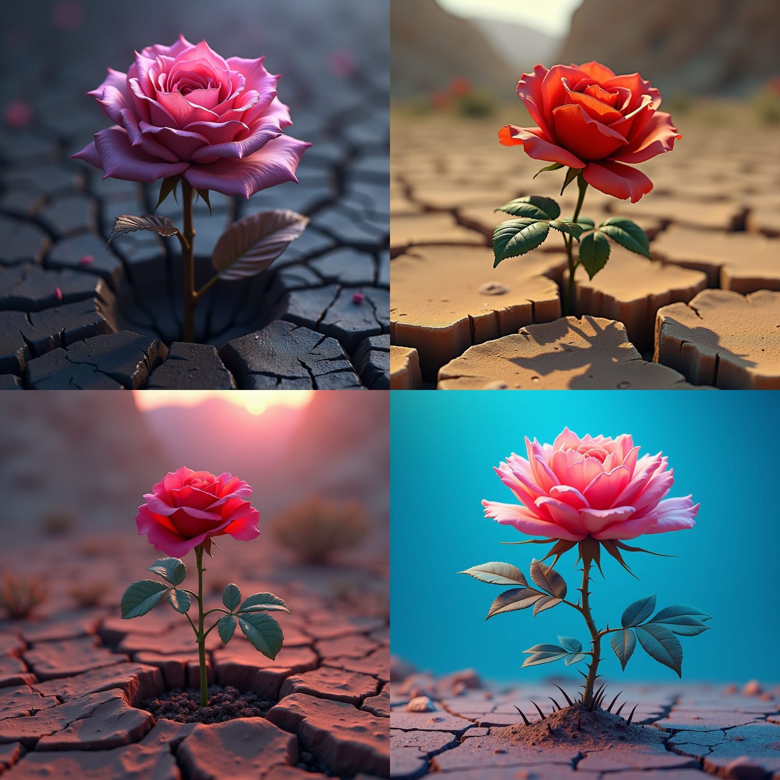 Fantastical Rose in a Maze of Cracked Earth