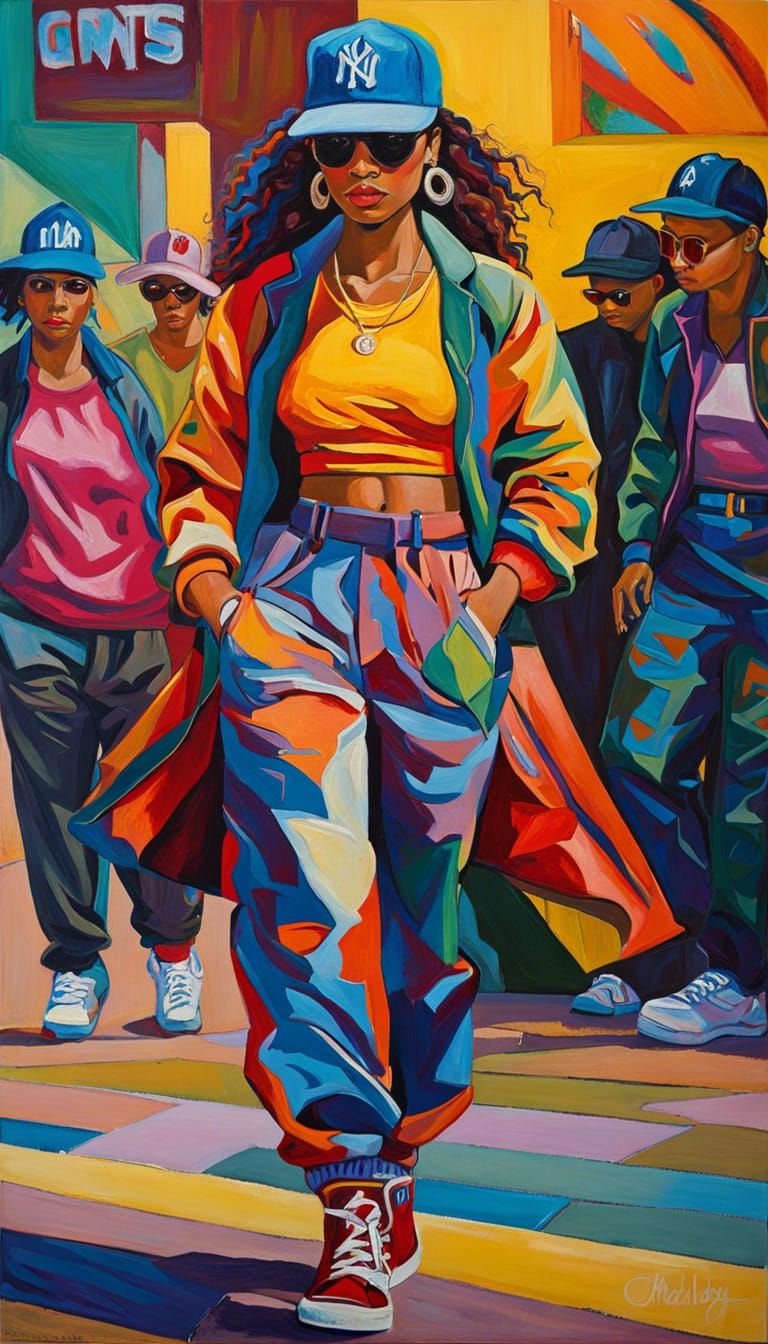 90s Hip Hop Fashion in Expressionist Impasto Style
