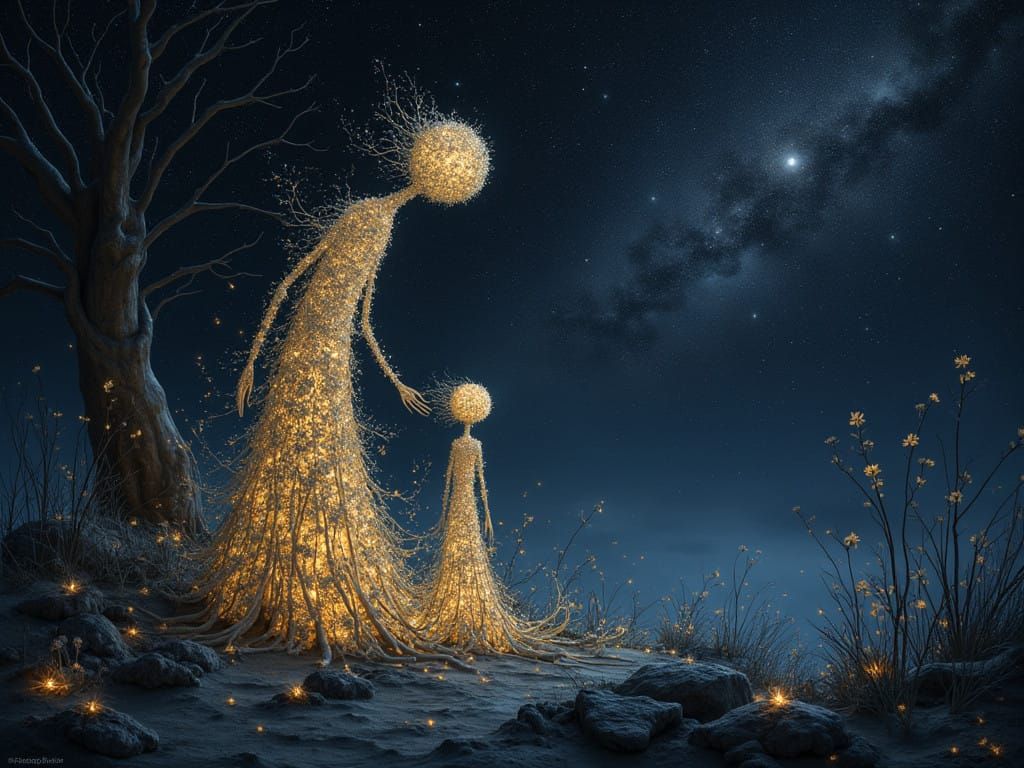 Lukas & Portia Petallic Humanoid Stick-Figures