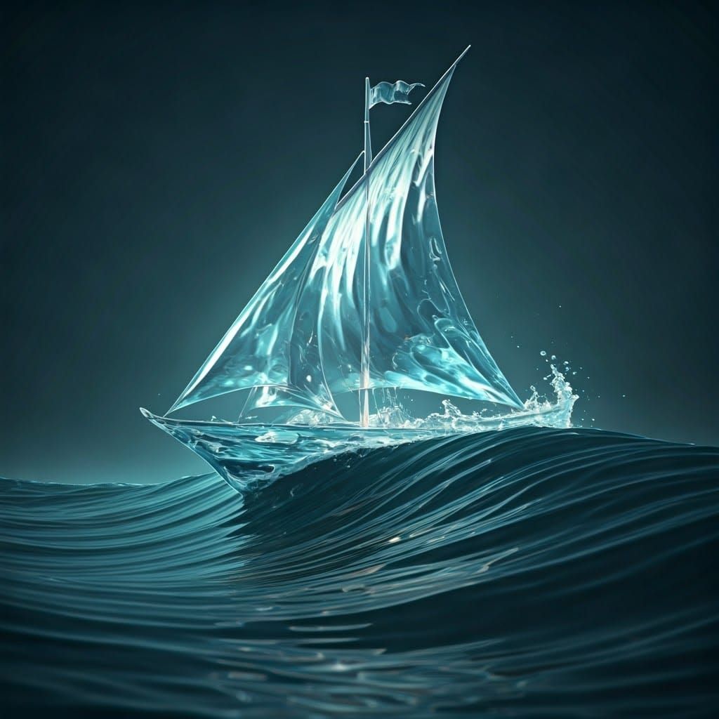 Ethereal Oceanic Boat in Delicate, Translucent Wave Form