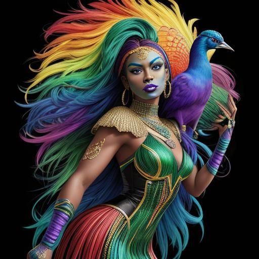 Rainbow Woman Portrait in Comic Book Style