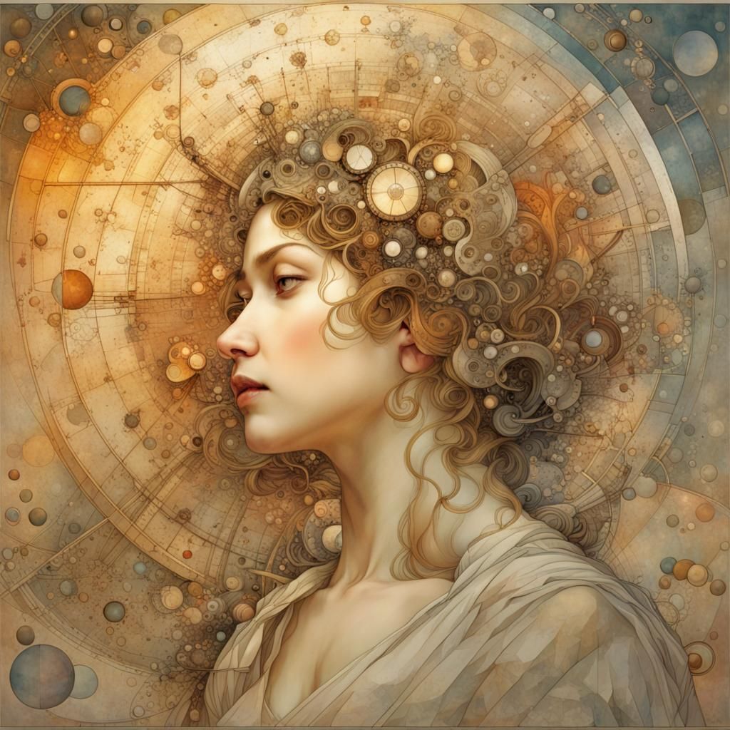 Detailed Technical Schematic with Alphonse Mucha Style