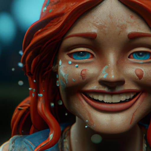 Redhead Woman's Smiling Tears, Detailed Matte Painting