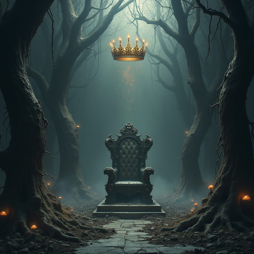 Ethereal Throne Room Consumed by Sentient Forest in Gothic S...