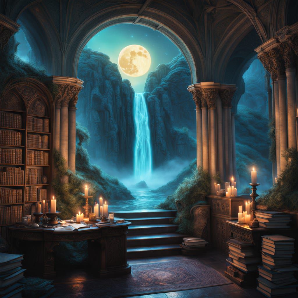 Ethereal Glass Portal to a Luminous Fairy Waterfall
