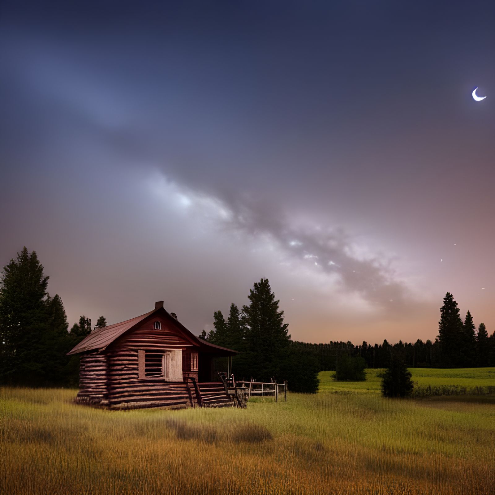 Log Cabin Under Starry Sky in the Wild West