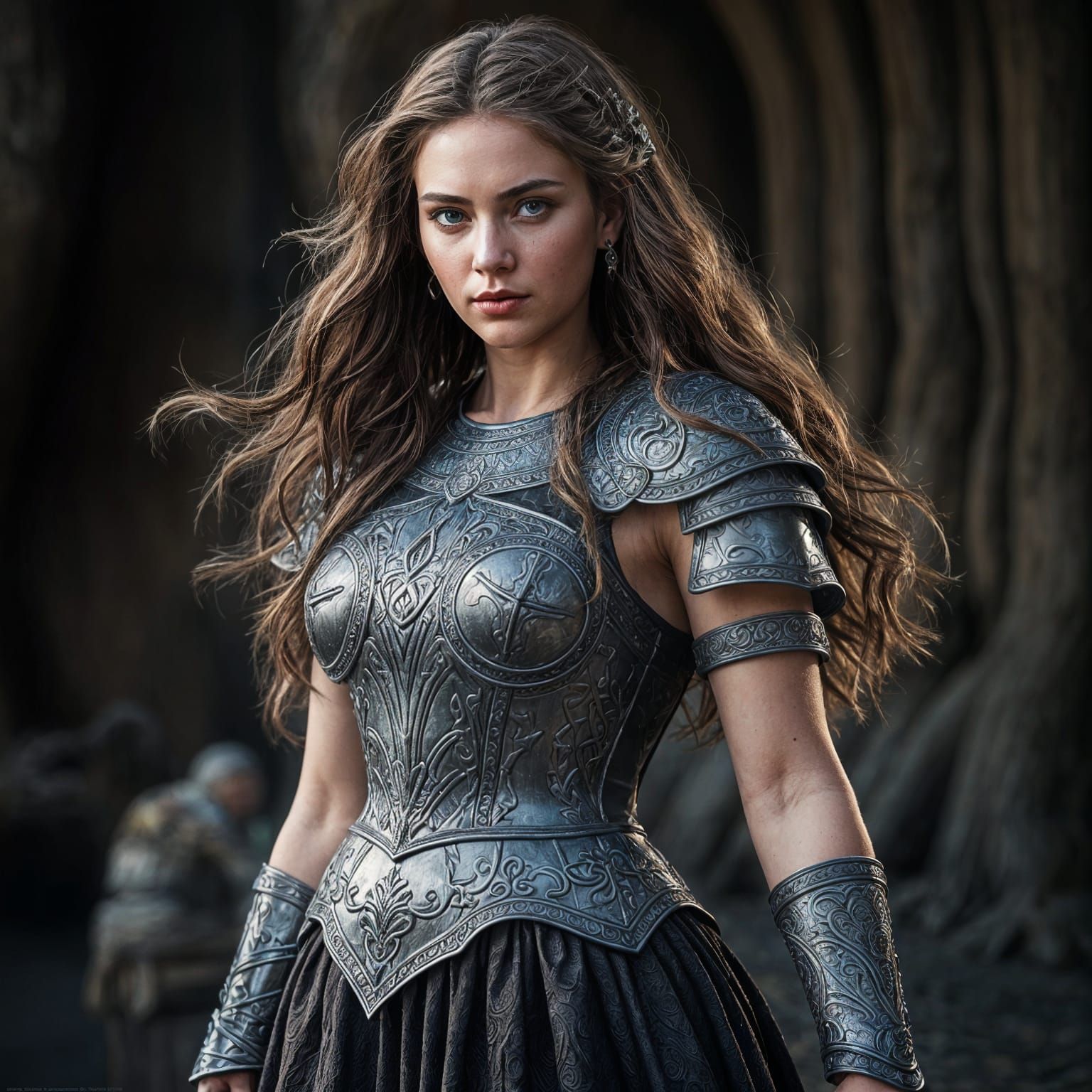Viking Woman in Shiny Armor Dress