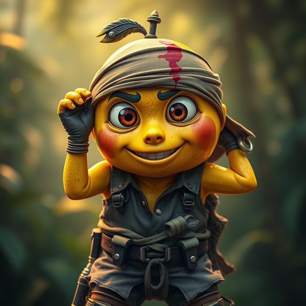 Battle-Worn Lemon Rambo in Hyperrealistic Concept Art