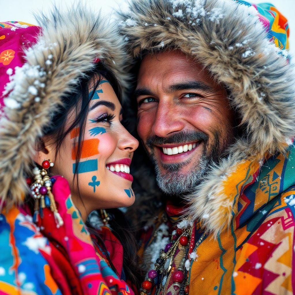 Inuit Couple in Vibrant Pop Art Style