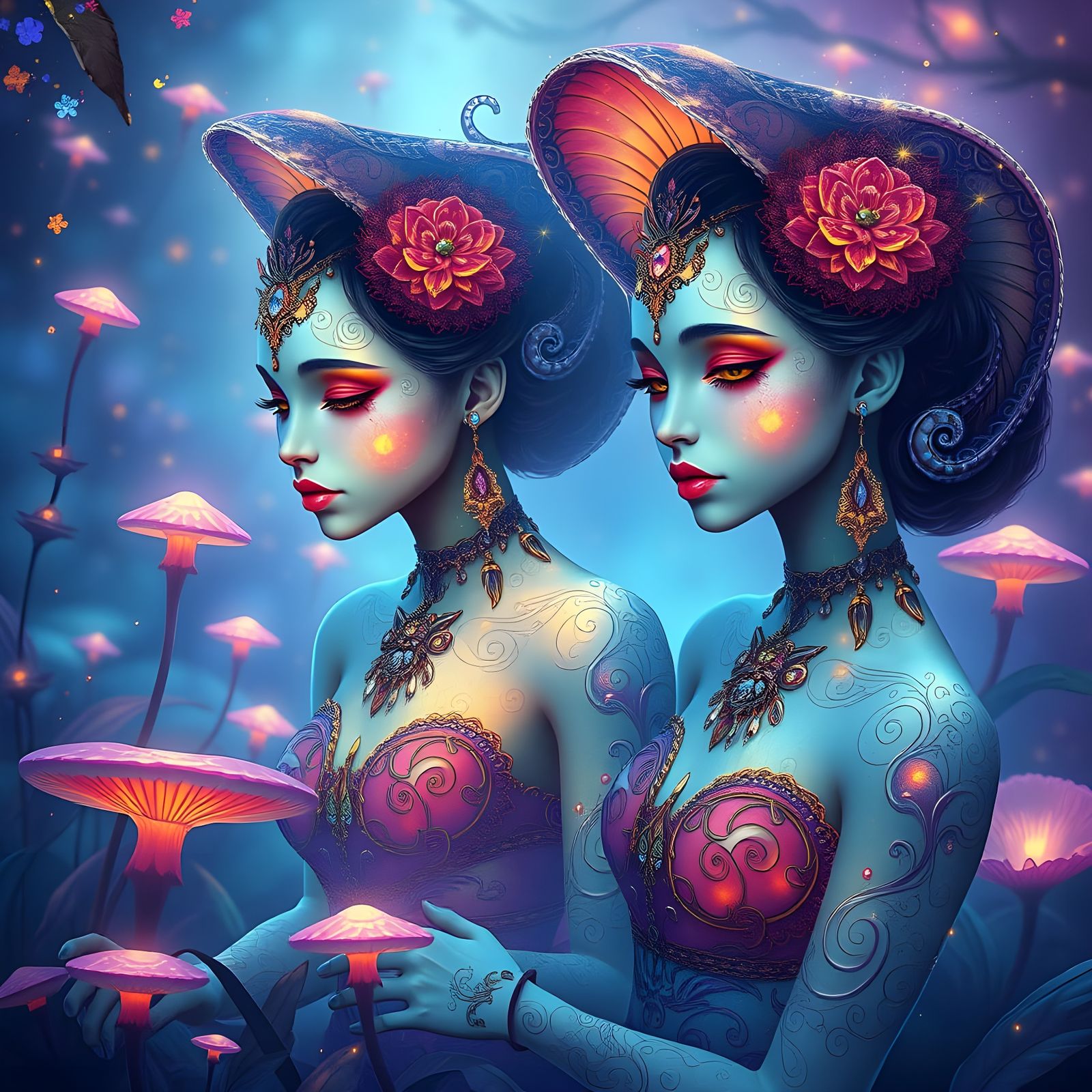 Fantastical Girls in Vibrant Fantasy Realm