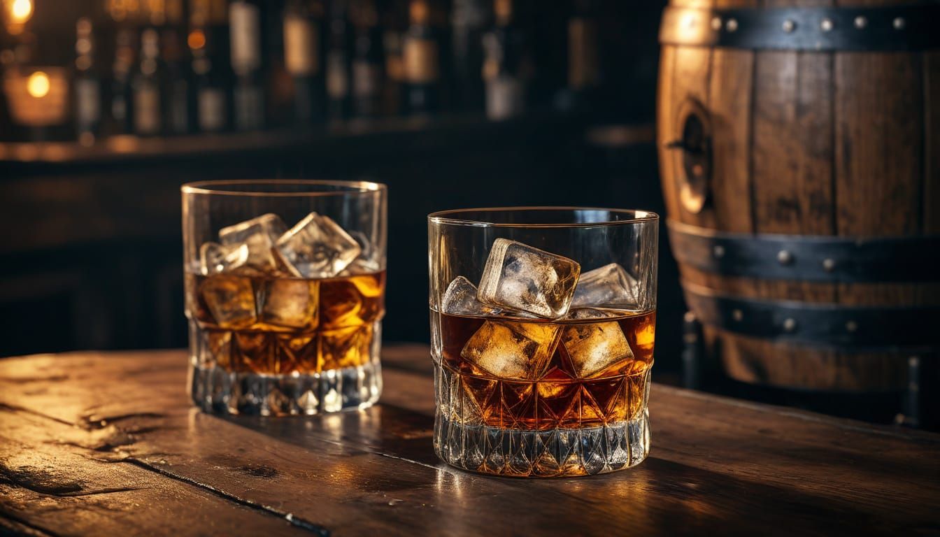 Golden Hour Whiskey Scene in Film Noir Style