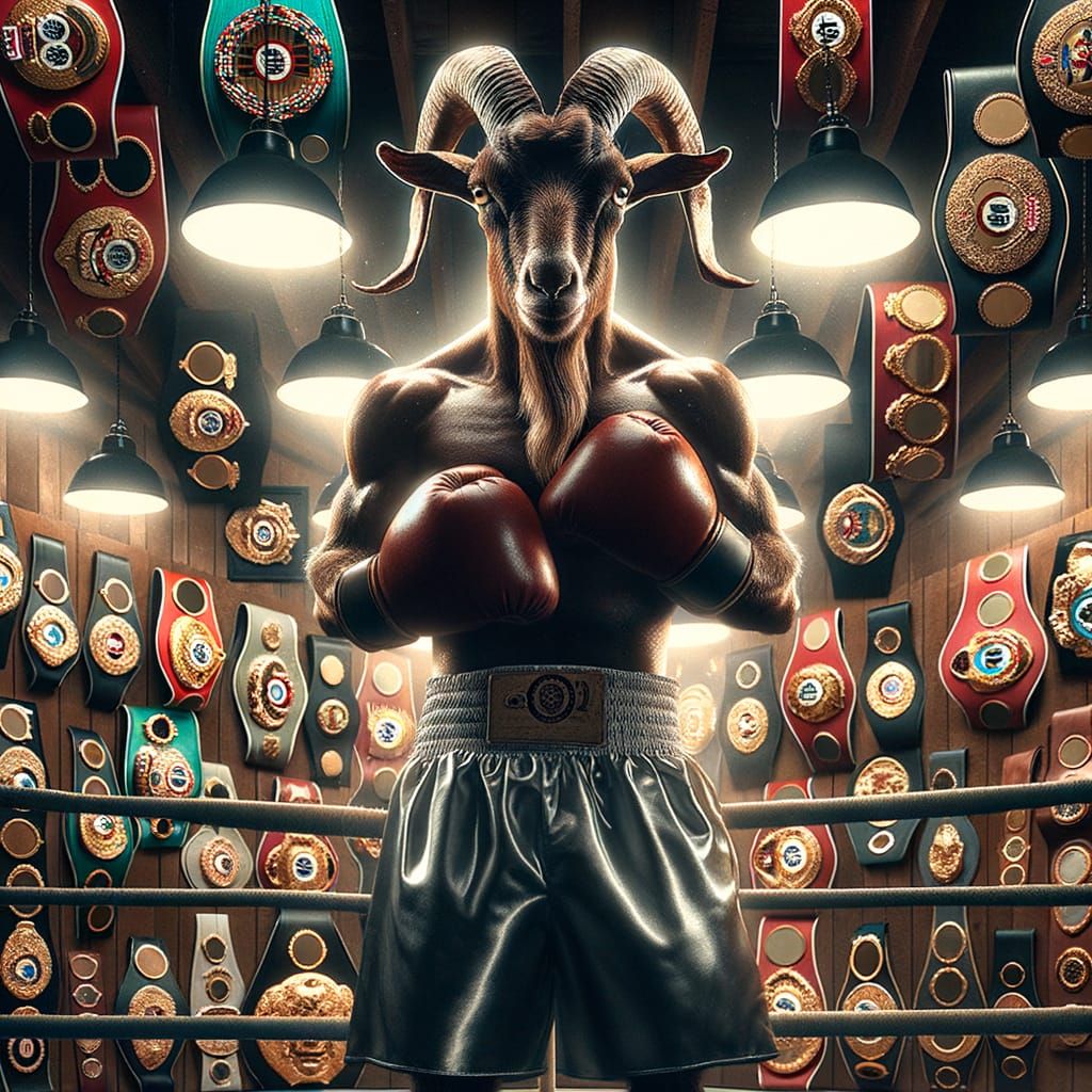 Surreal Boxing Goat Champion Portrait