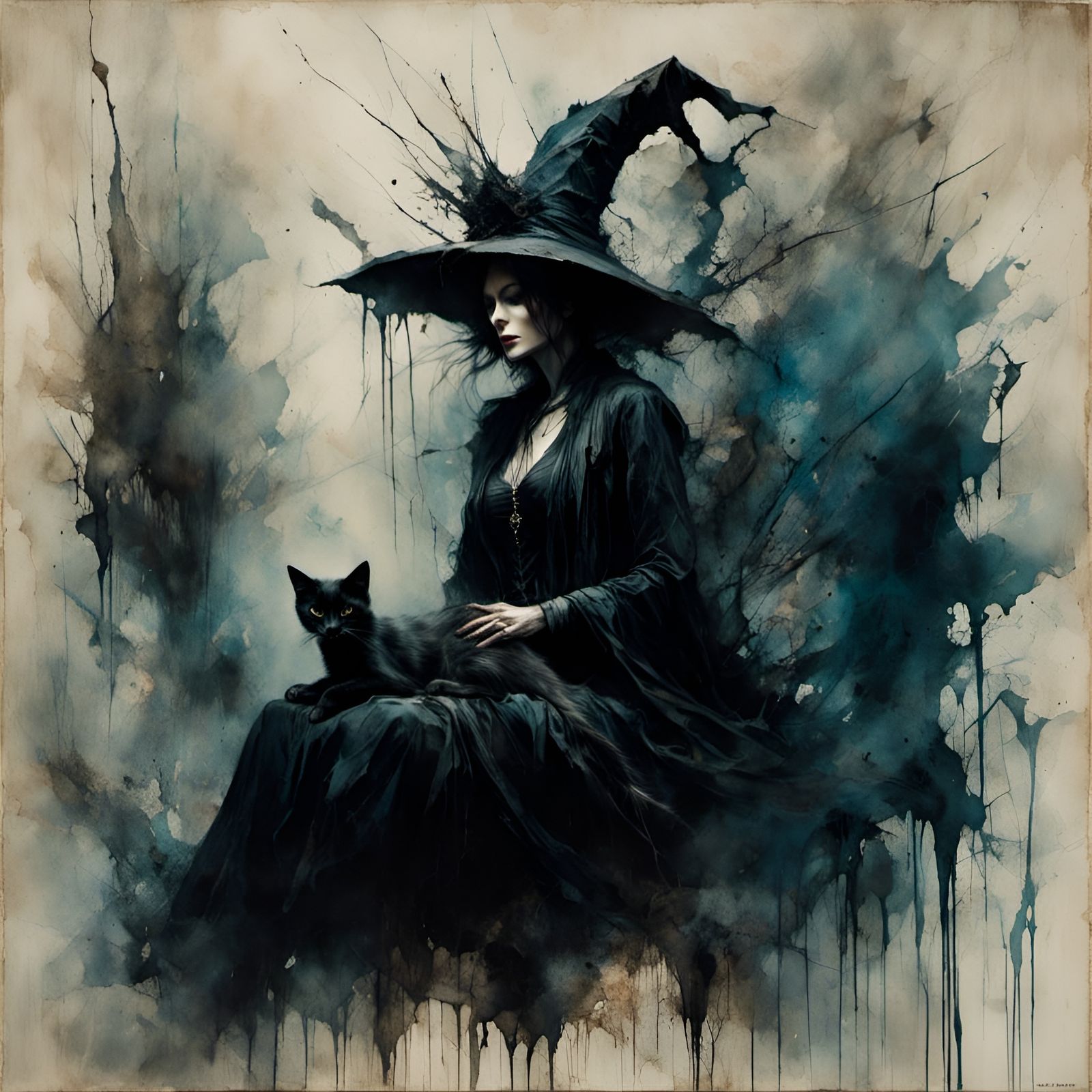 Sinister Witch and Black Cat, Macabre Style