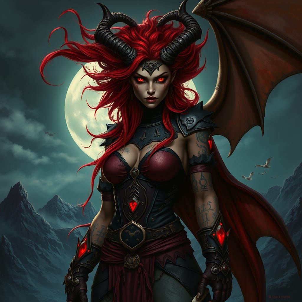 Demon Queen with Dragon Wings and Dark Magic