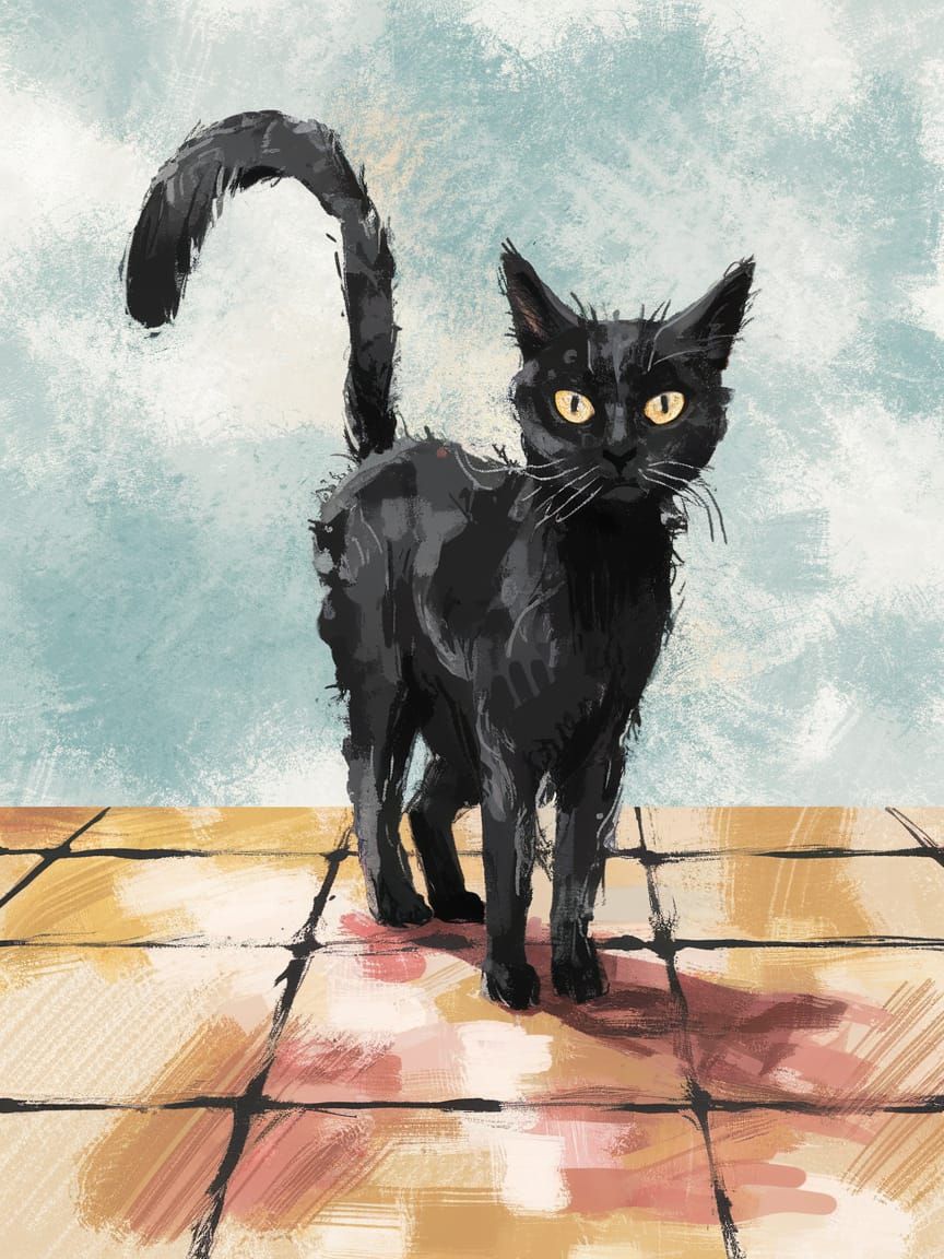 Whimsical Black Cat in a Fantastical Setting