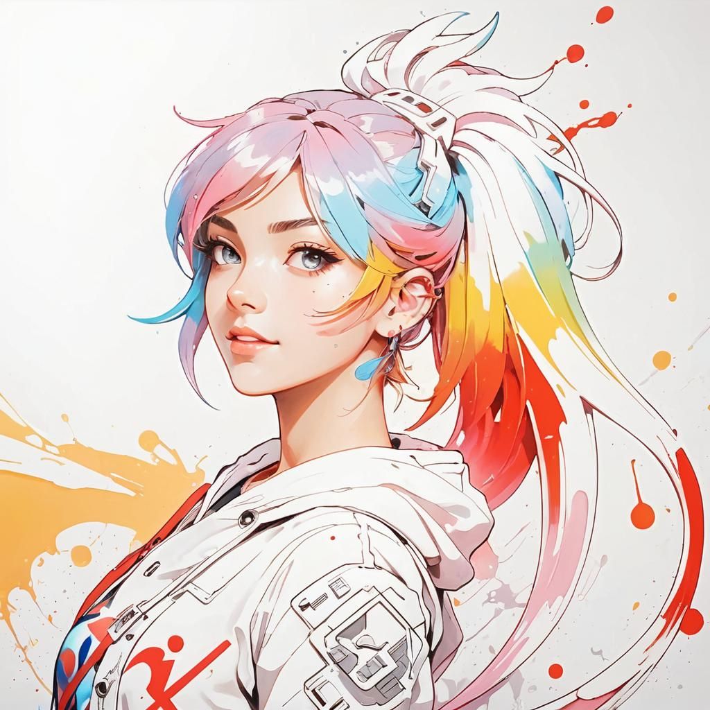 Girl with Nintendo Switch in Graffiti Art Style