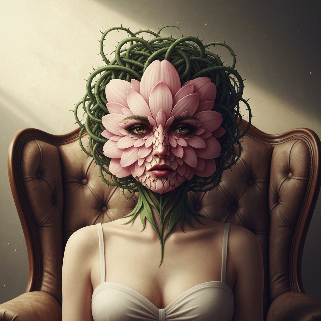 Surreal Flower Woman Portrait in Dreamlike Light
