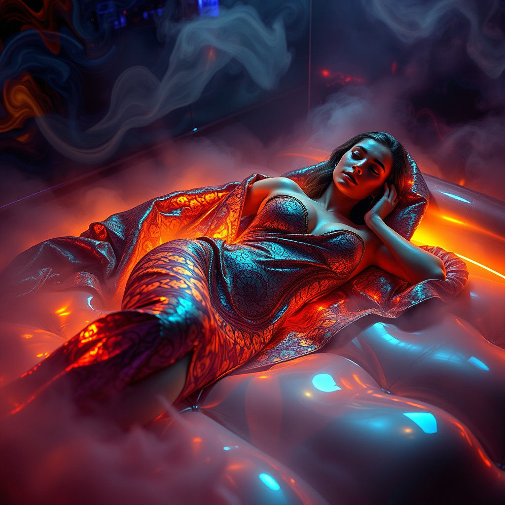 Psychedelic Odalisque in Iridescent Fabrics