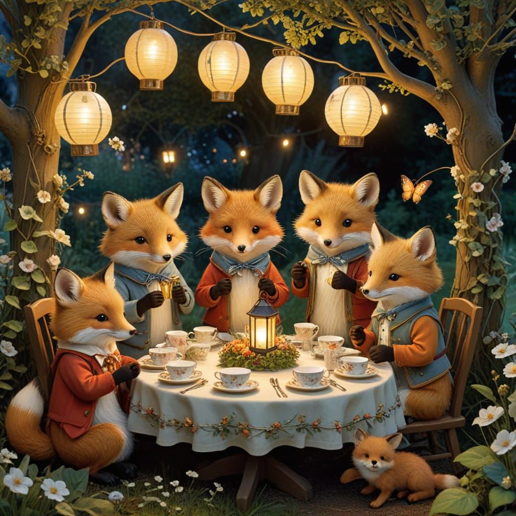 Surreal Garden Party Scene in Pastel Colors as Whimsical Woo...