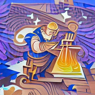 Mystical Alchemist's Workshop with Bubbling Potions