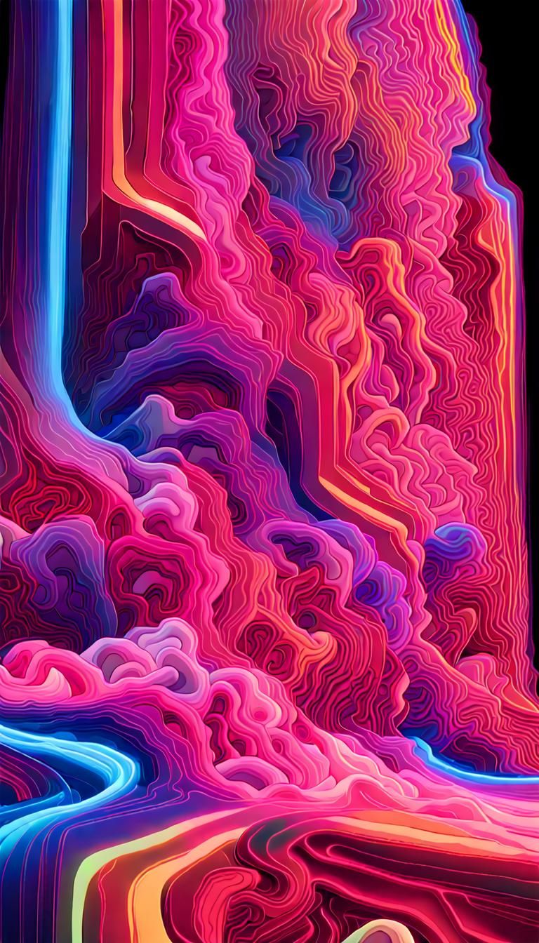 Bright Neon Fractal in 3D Digital Art