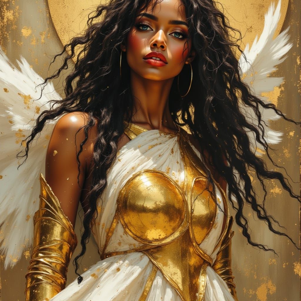 Kelly Rowland as Winged Goddess in Gold Armor