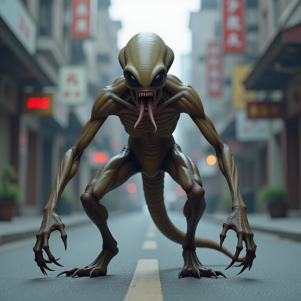 Three-Legged Alien Creature with Tentacle and Tail