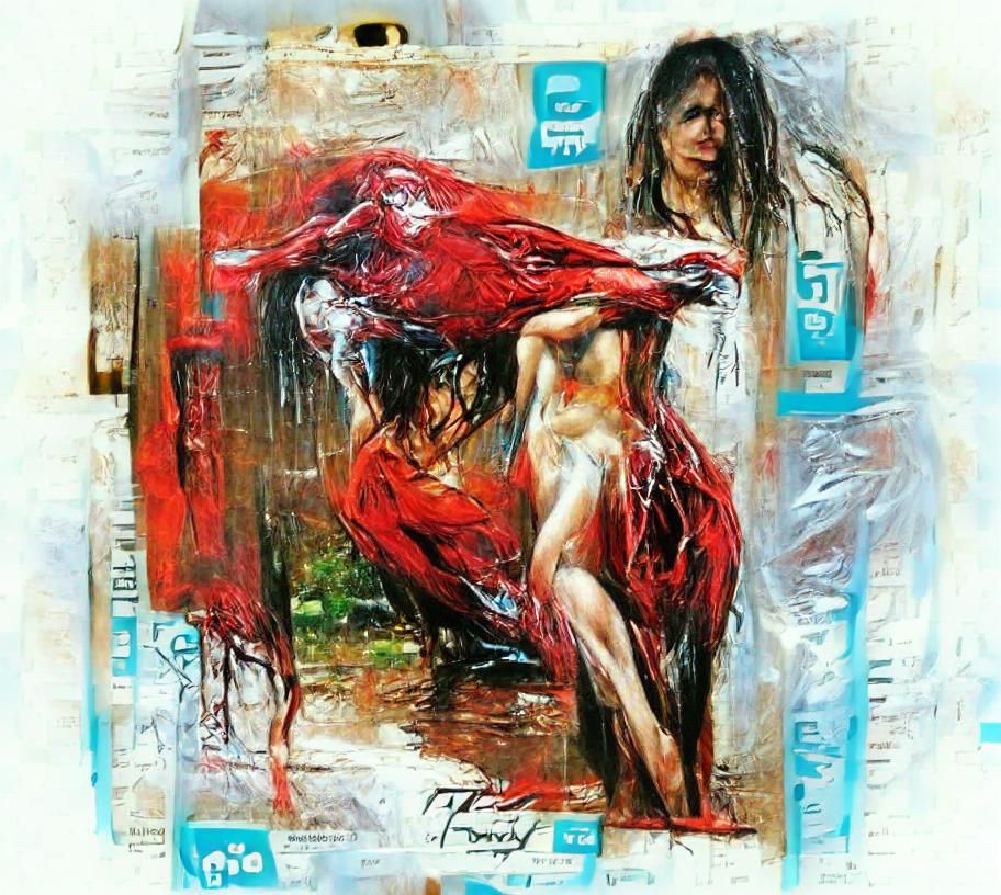 Abstract Portrait in Red Acrylic, Expressionist Style