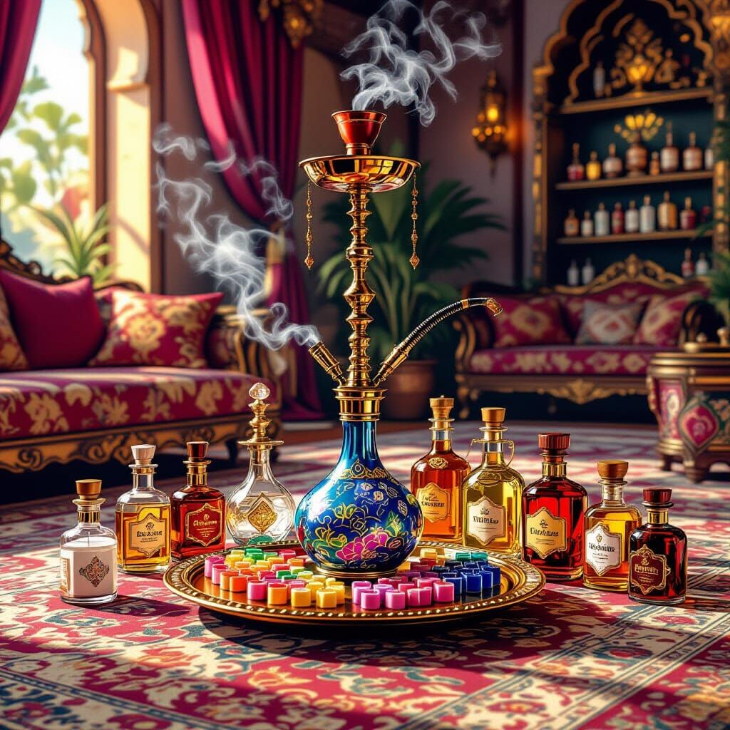 Oriental Lounge: Carpets, Hookahs, and Golden Label Bottles