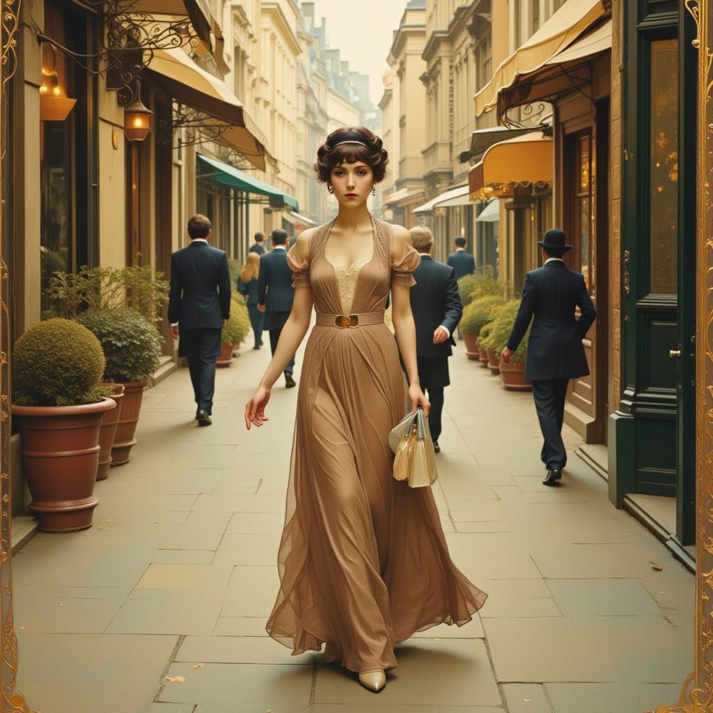 Parisian Woman in Belle Epoque, Art Nouveau Painting