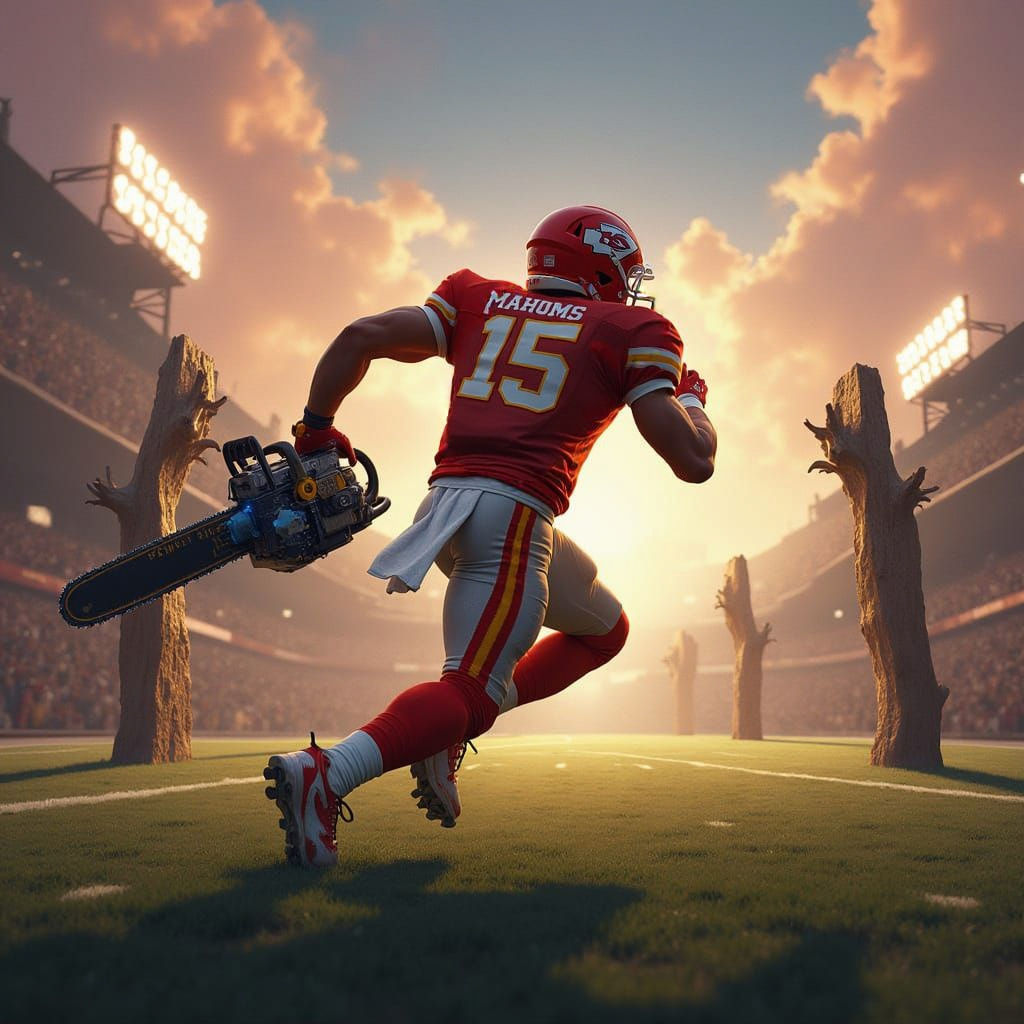 Patrick Mahomes in Dynamic Football Landscape, Holding Chain...