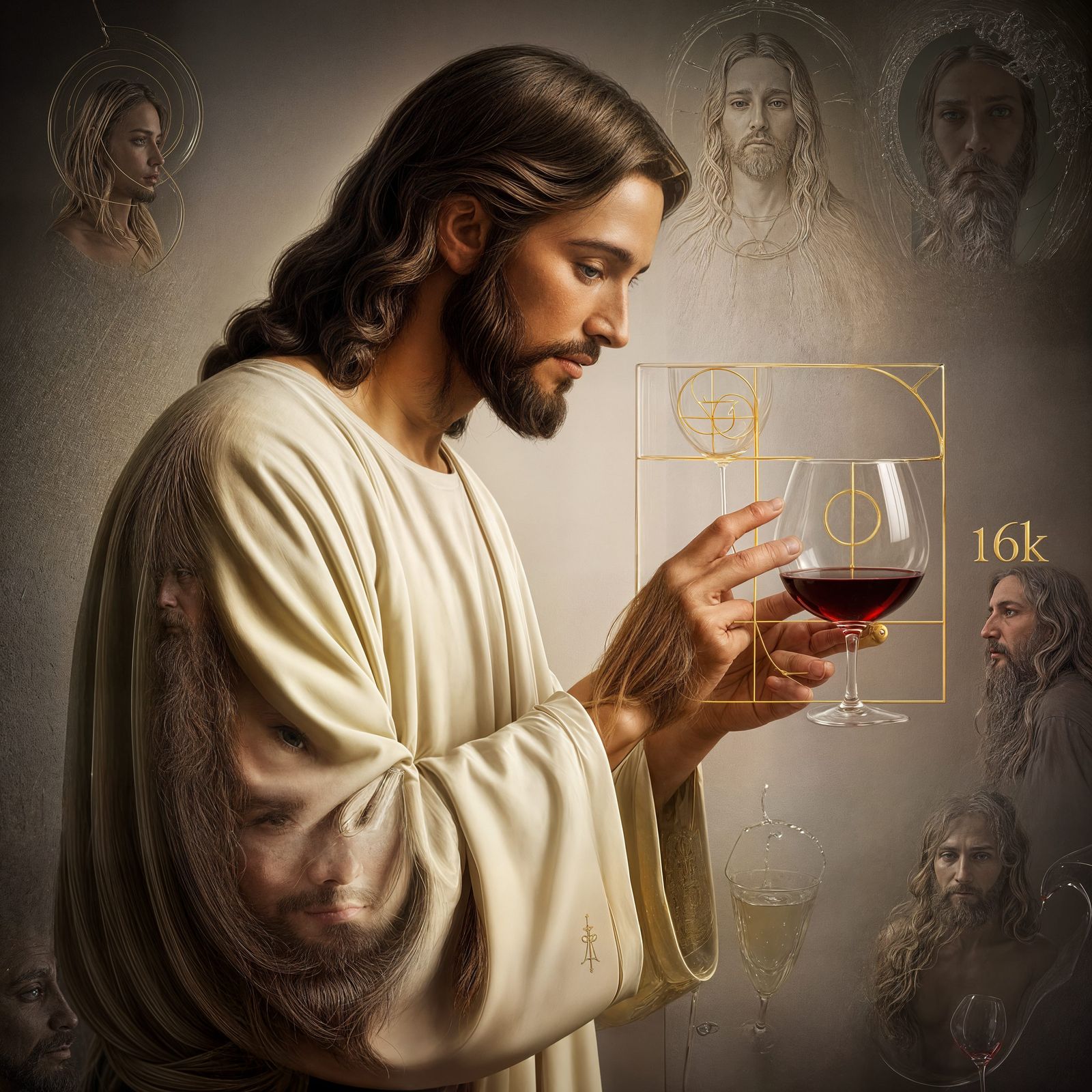 Esoteric Jesus Gazing into Wine Glass