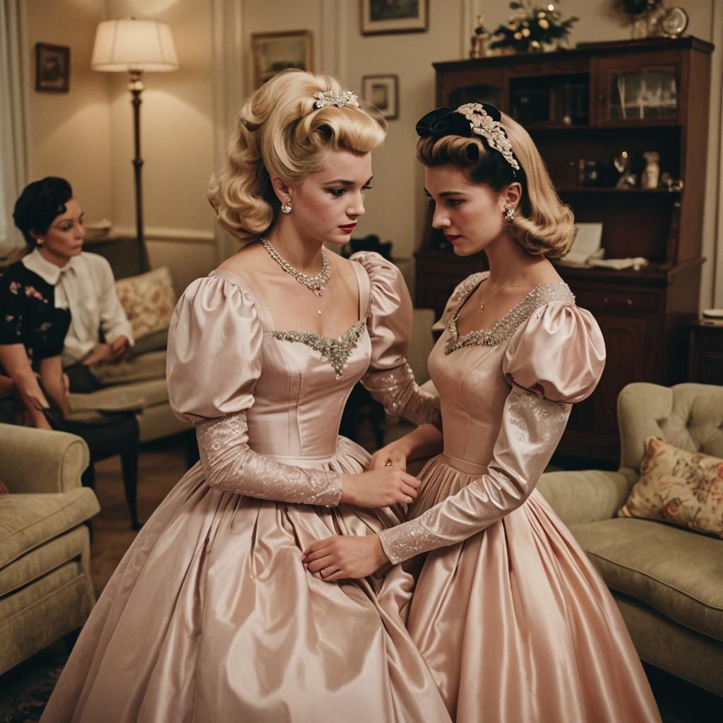 Nostalgic Film Still: Girl Adjusting Dress on Boy