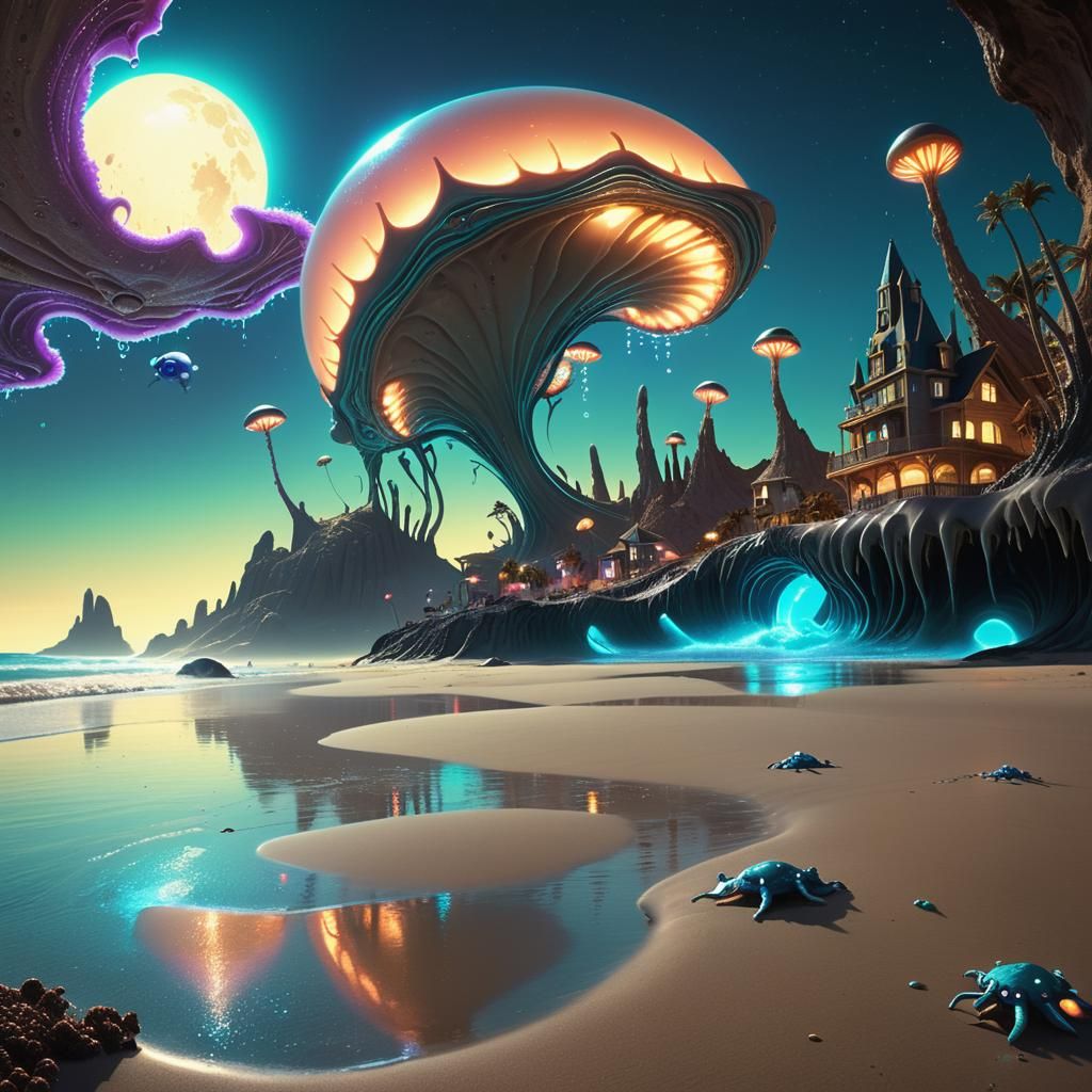 Bioluminescent Alien Beach: A Pixar-Inspired Fantasy