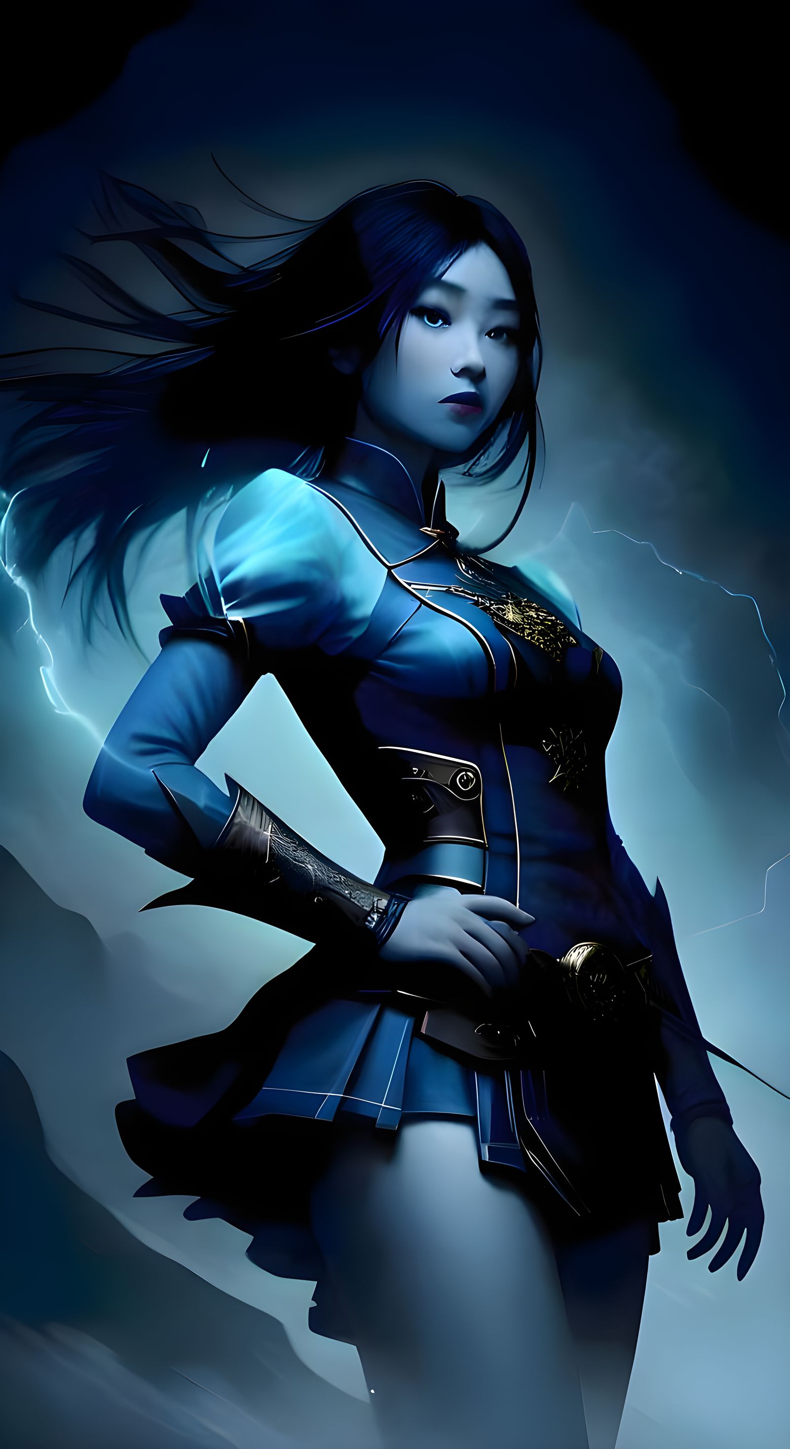 Ethereal Blue-Skinned Girl with Lightning
