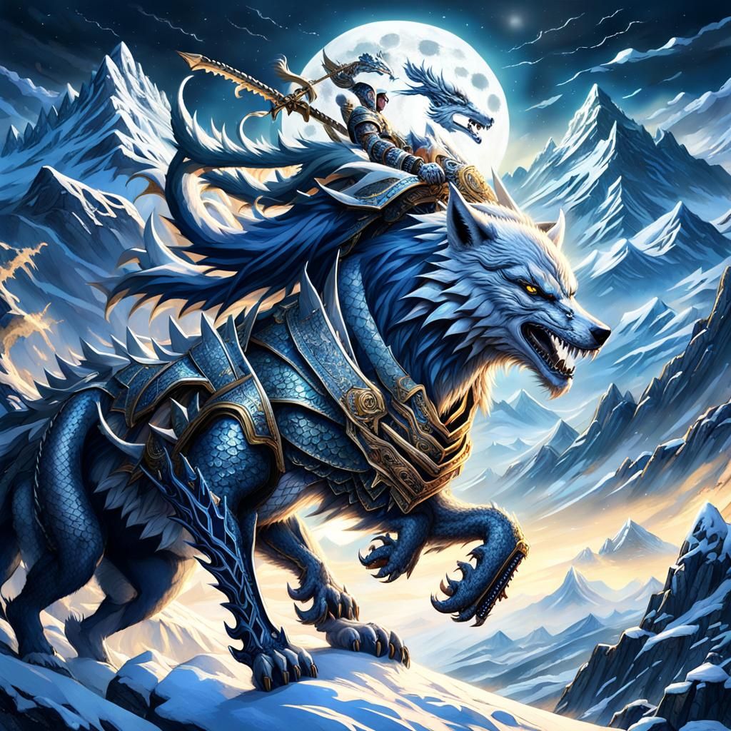 Samurai Wolf Dragon Rider: Fantasy Concept Art