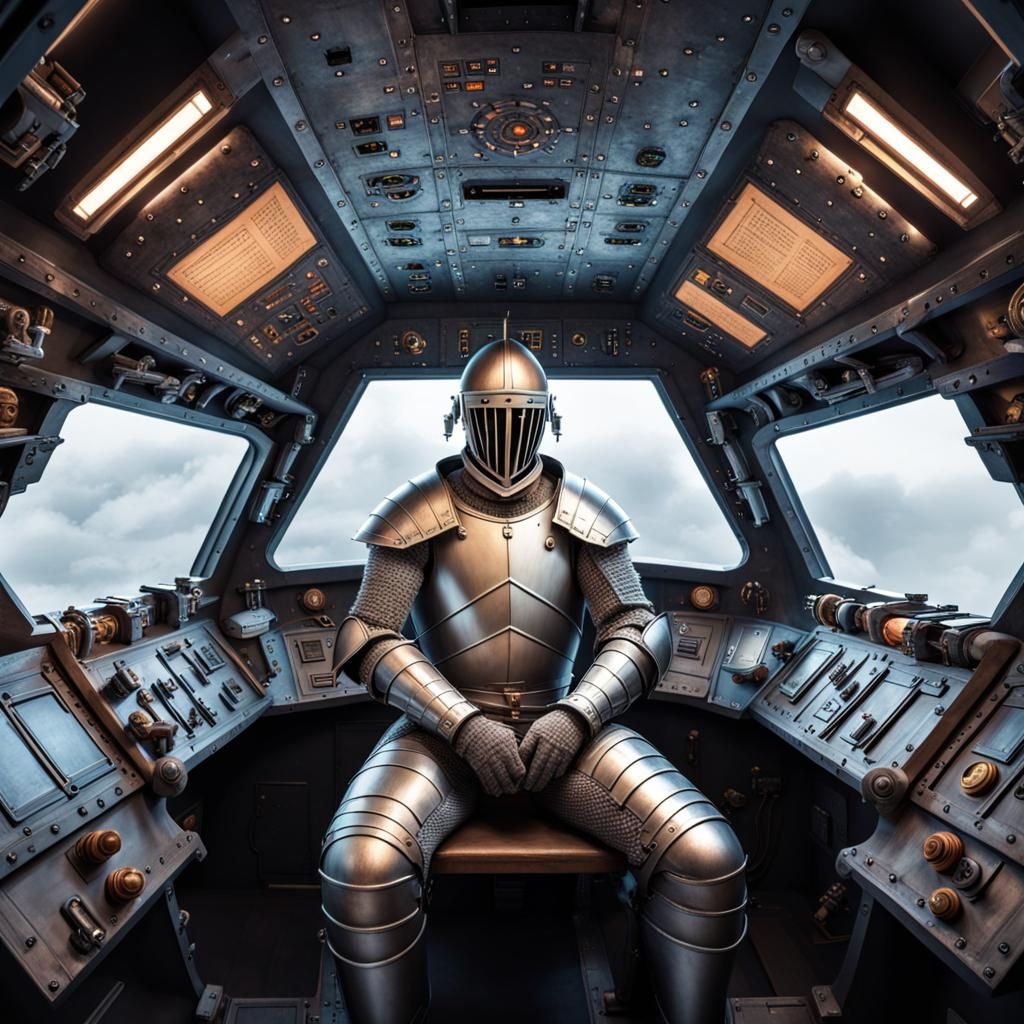 Medieval Knight Piloting Spaceship
