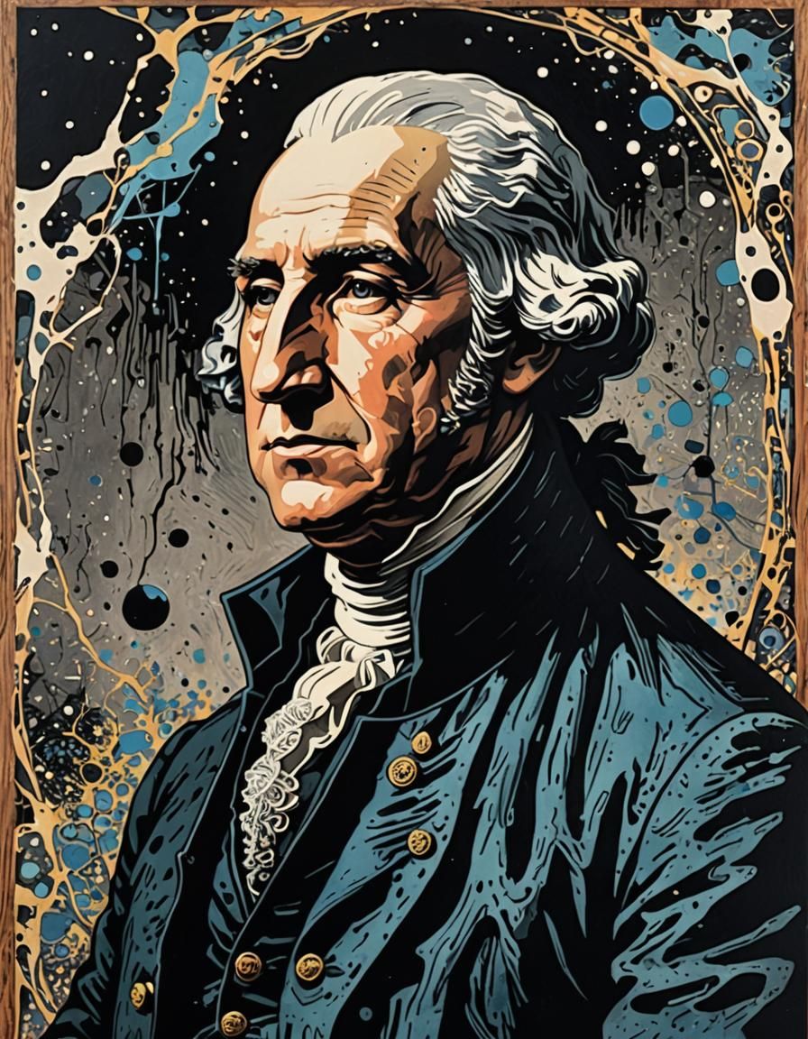 Melancholy Washington Portrait in Abstract Woodcut Style