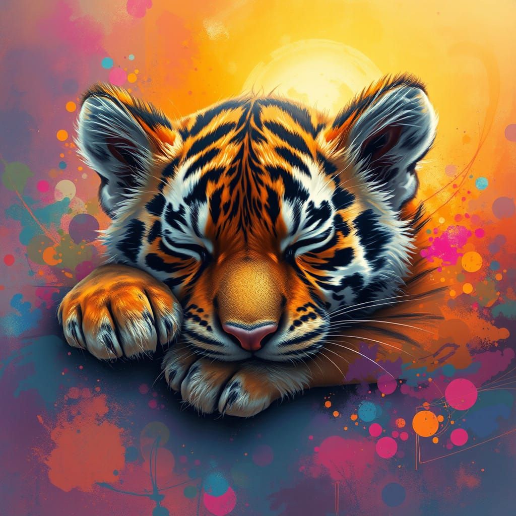 Vibrant Tiger Cub in a Golden Halo