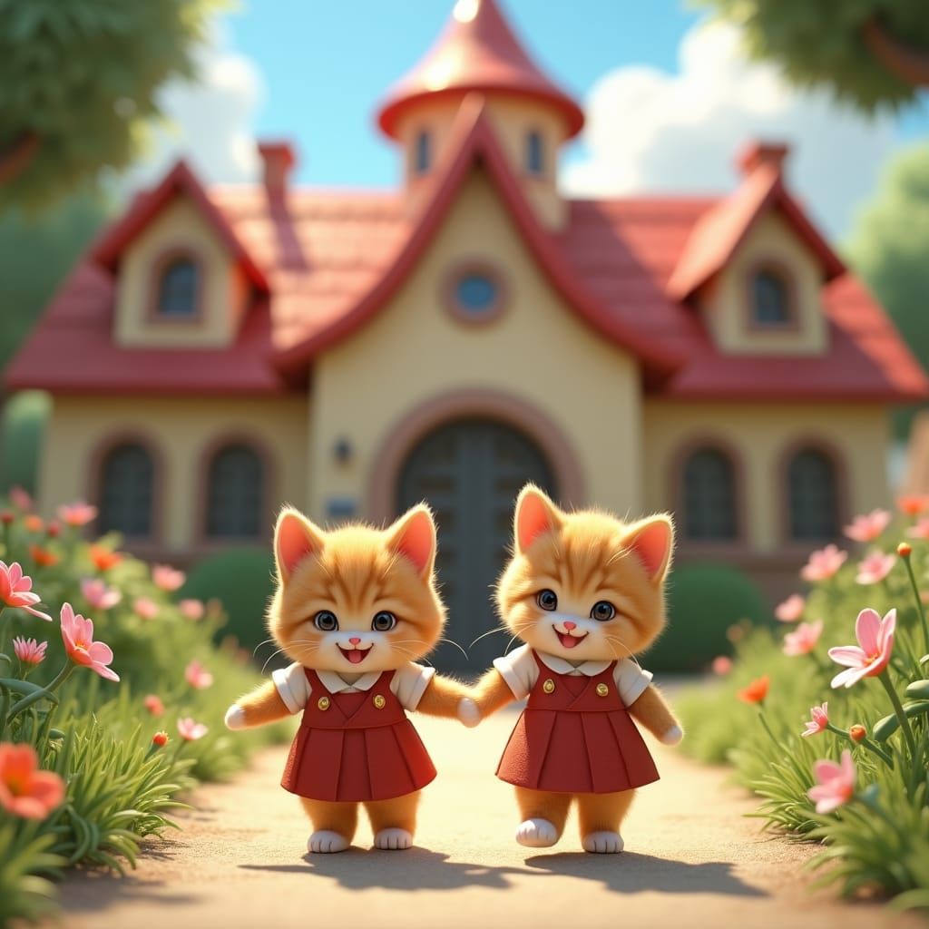 Kittens' First Day of School: A Fantasy Illustration