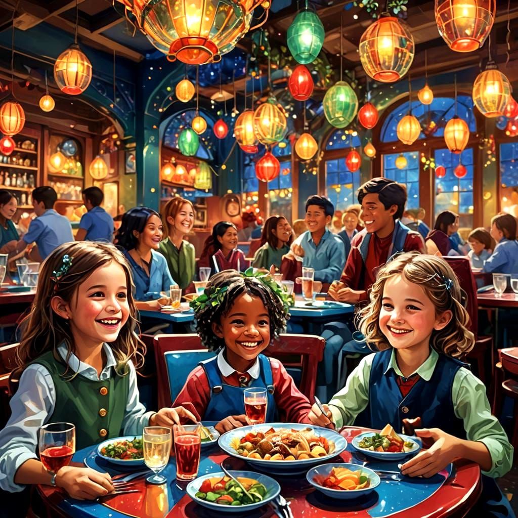 Children's Lunch: Detailed Matte Painting in 8K