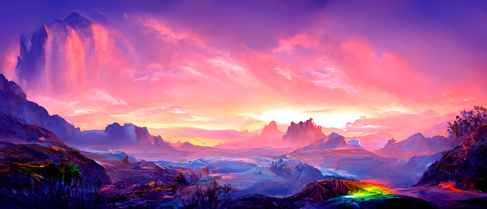 Rainbow Valley Sunset in Fantasy Art Style
