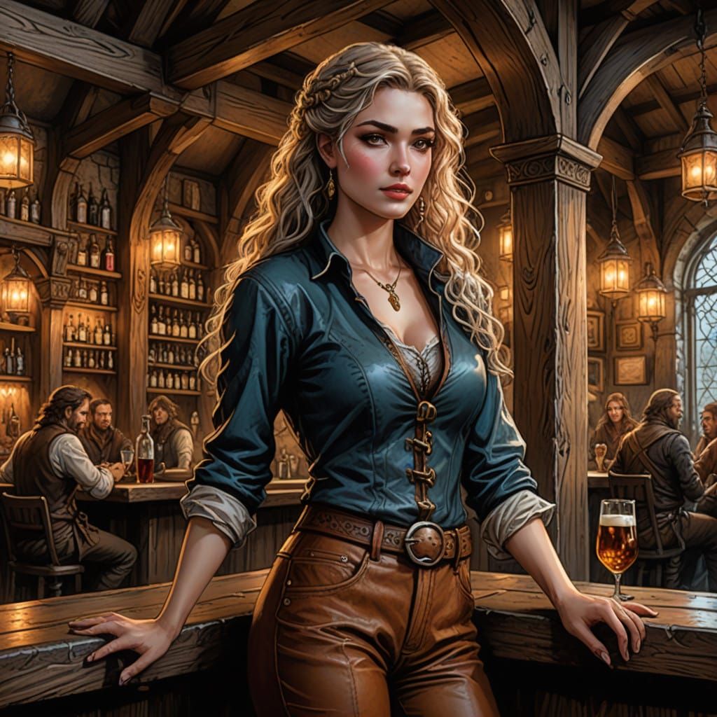 Medieval Tavern Goddess in Fantasy Art Style